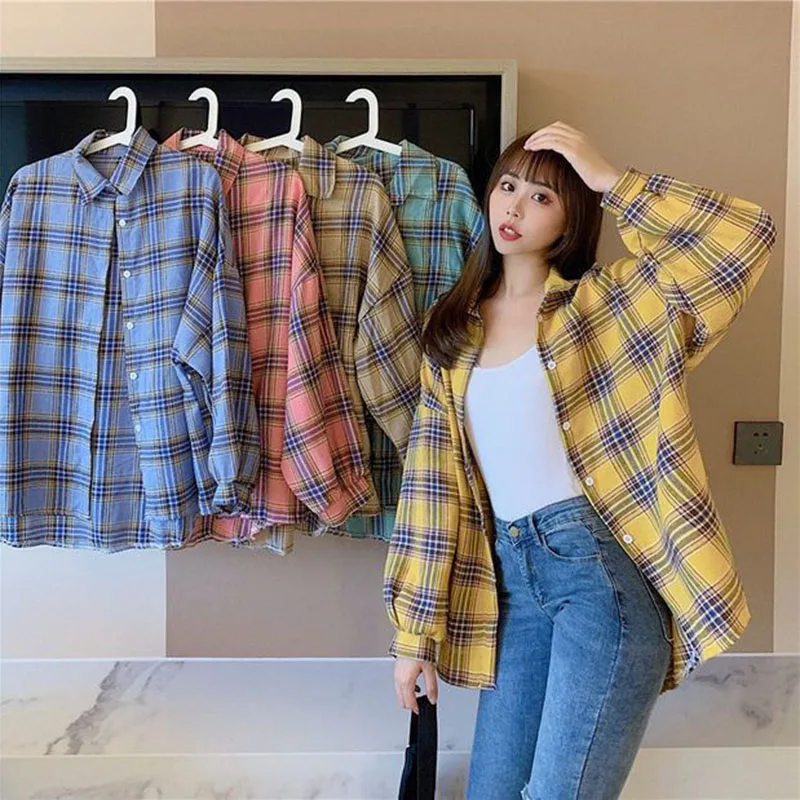 Y2K Plaid Shirt: Vintage Loose Autumn Casual Top - Harajuku Streetwear