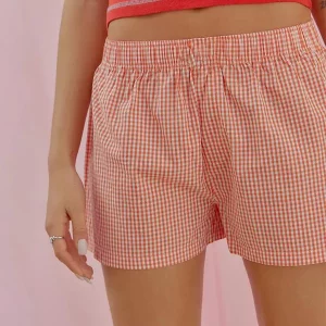 Y2K Plaid Shorts: Low Rise Elastic Band Straight Summer Pants