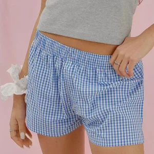 Y2K Plaid Shorts: Low Rise Elastic Band Straight Summer Pants