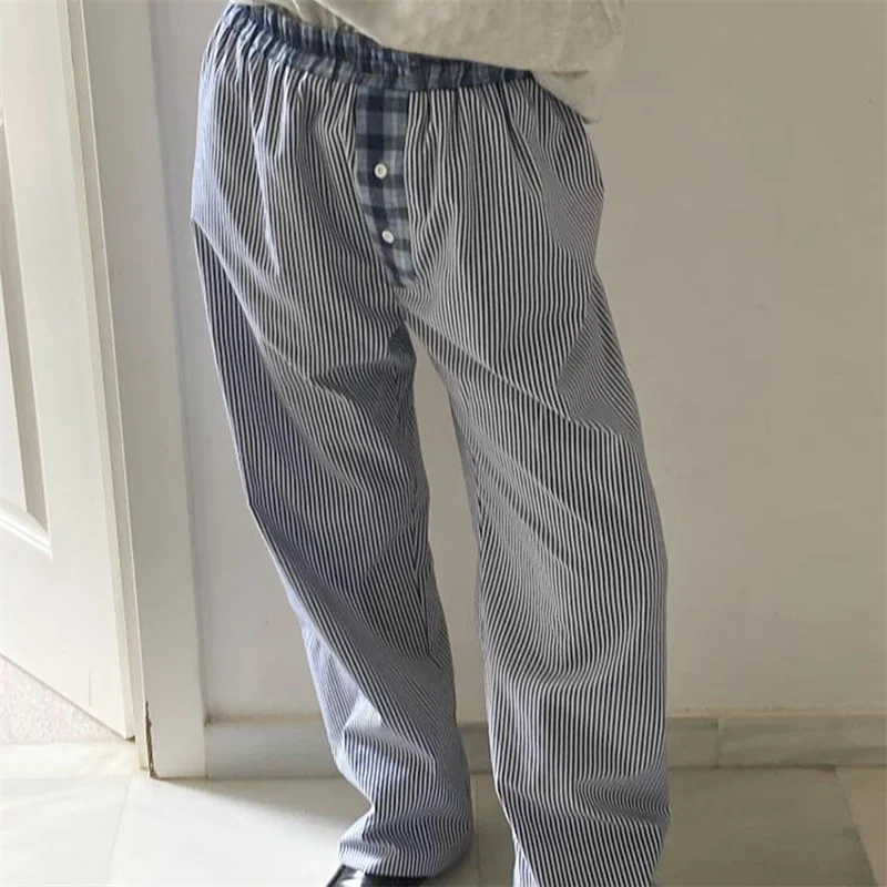 Y2K Plaid Striped Print Low Waist Straight Pants - Streetwear Lounge Trousers