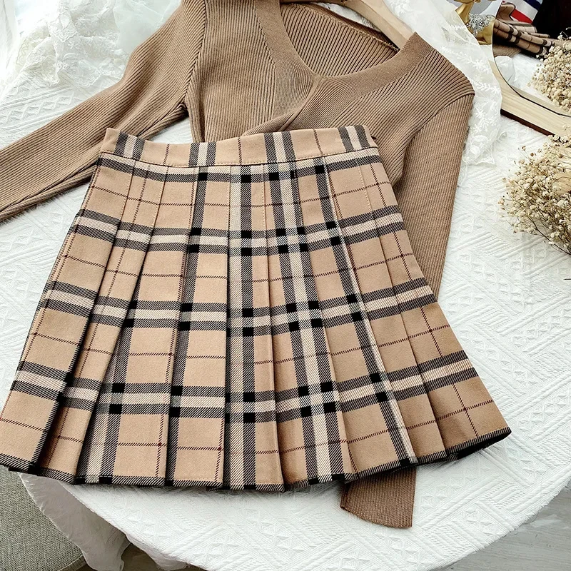 Y2K Plaid Stripes Mini Skirt - Korean High Waist All-Match Sweet Girl Style