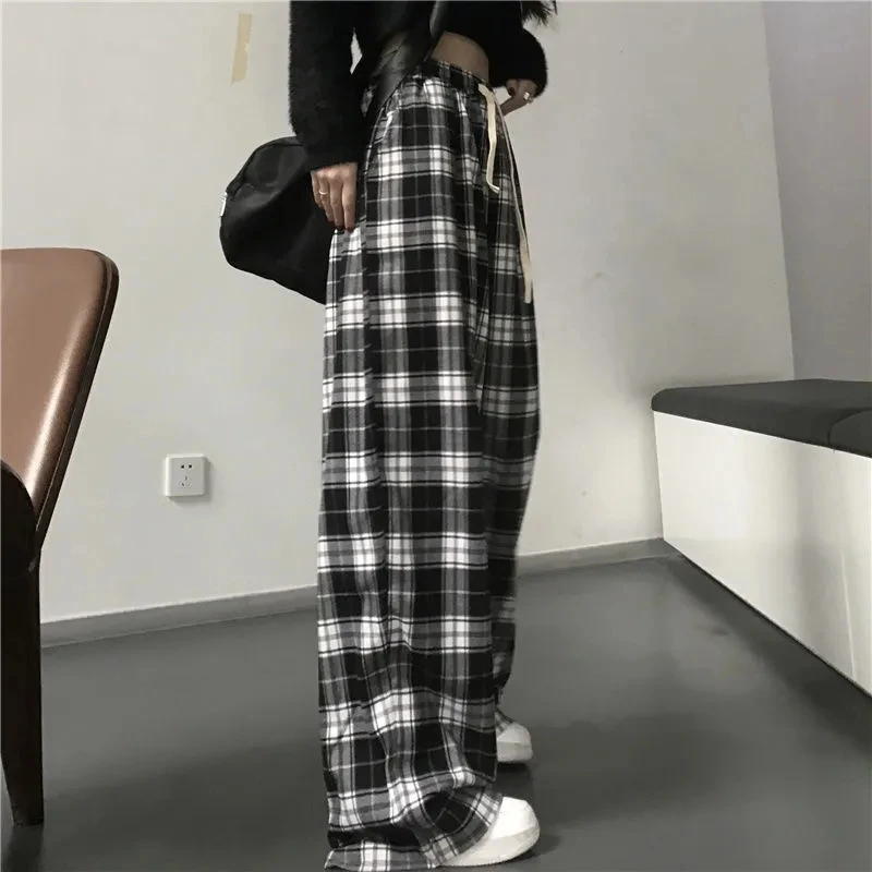 Y2K Plaid Wide Leg Pants - Retro Harajuku Lace-Up Streetwear