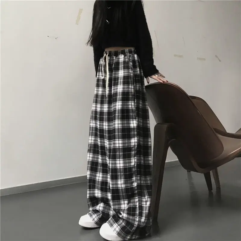 Y2K Plaid Wide Leg Pants - Retro Harajuku Lace-Up Streetwear