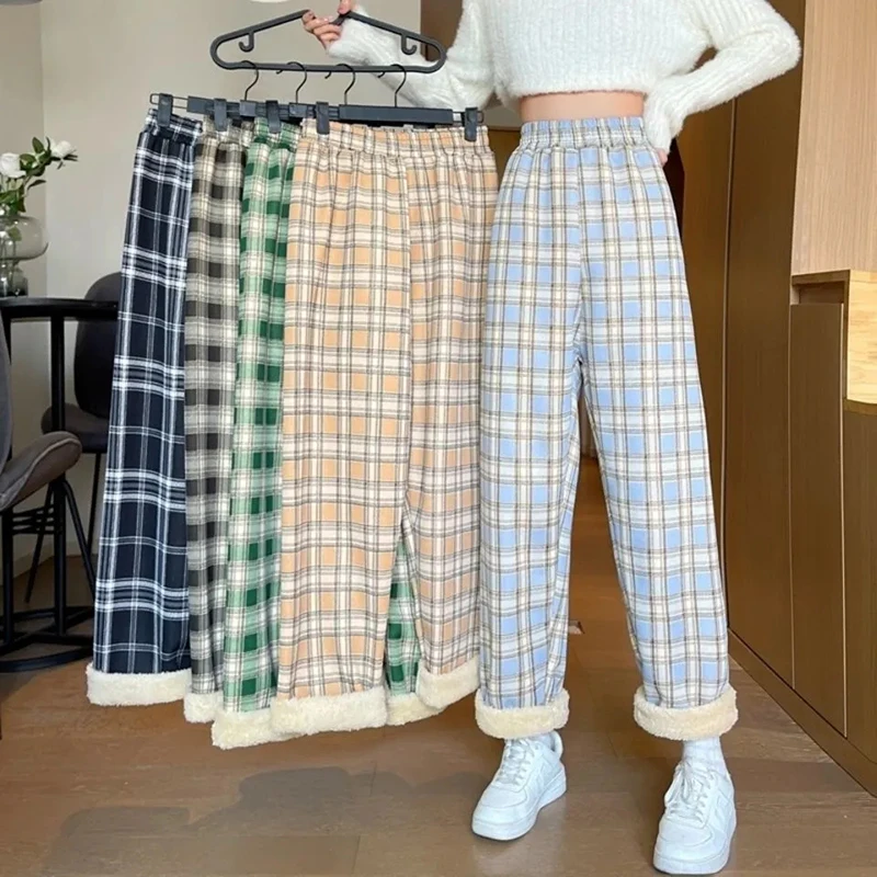 Y2K Plaid Wool Pants - Vintage Harajuku Streetwear for Women