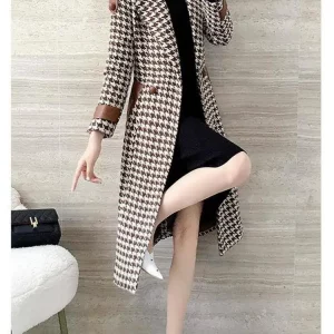 Y2K Plaid Woolen Houndstooth Overcoat