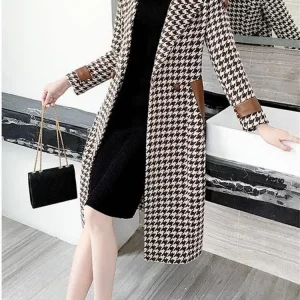 Y2K Plaid Woolen Houndstooth Overcoat