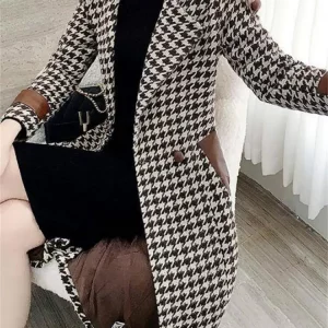 Y2K Plaid Woolen Houndstooth Overcoat