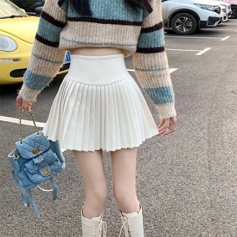 Y2K Pleated Mini Skirt - Japanese Streetwear Fashion - High Waist - Solid Color - Sweet Preppy Style