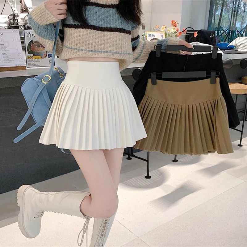 Y2K Pleated Mini Skirt - Japanese Streetwear Fashion - High Waist - Solid Color - Sweet Preppy Style