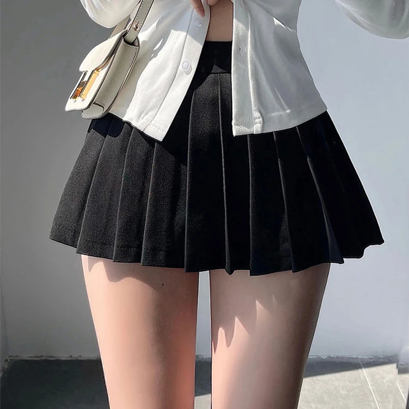 Y2K Pleated Skirt with Shorts - High Waist Irregular A-line Mini Skirt