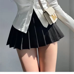 Y2K Pleated Skirt with Shorts - High Waist Irregular A-line Mini Skirt