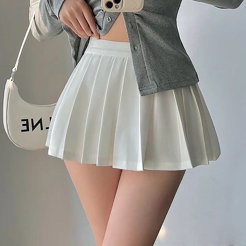 Y2K Pleated Skirt with Shorts - High Waist Irregular A-line Mini Skirt