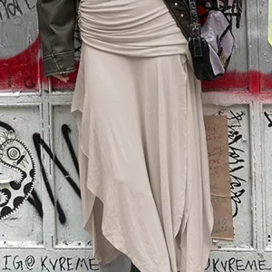 Y2K Pleated Skirts: Split Asymmetrical Midi for Women - Holiday Beach Streetwear Summer Chic