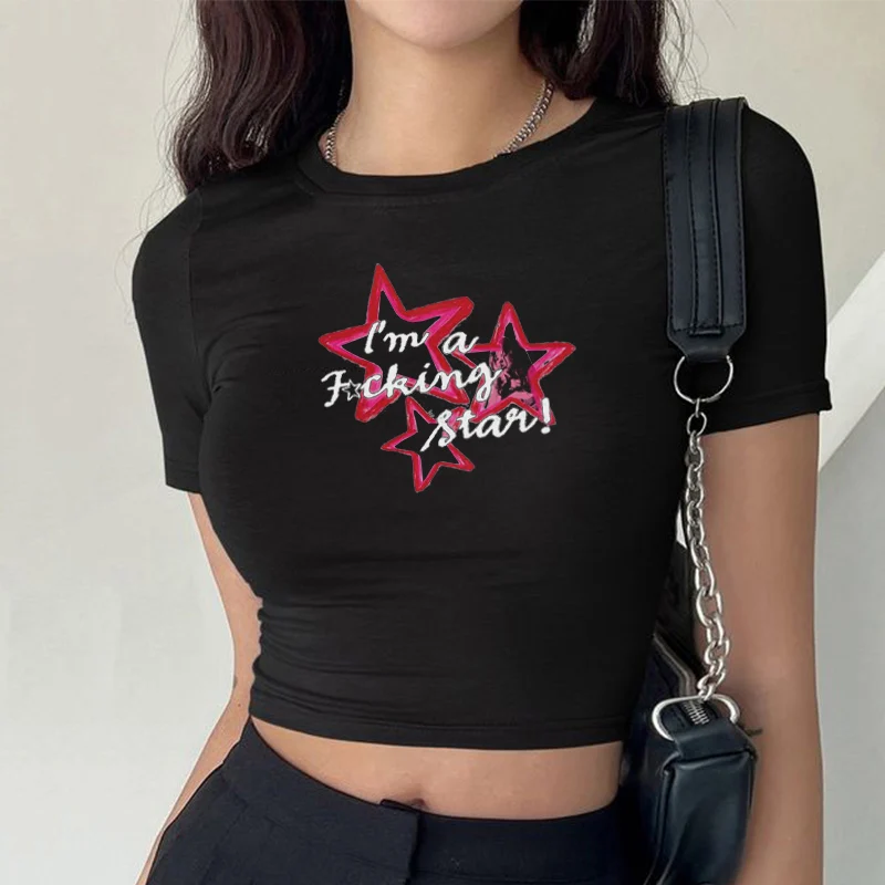 Y2k Print Punk Crop Top - Women's Sexy Gothic Fairycore Tee