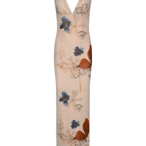 Y2K Printed Backless Lace Patchwork Maxi Dress - Spaghetti Strap