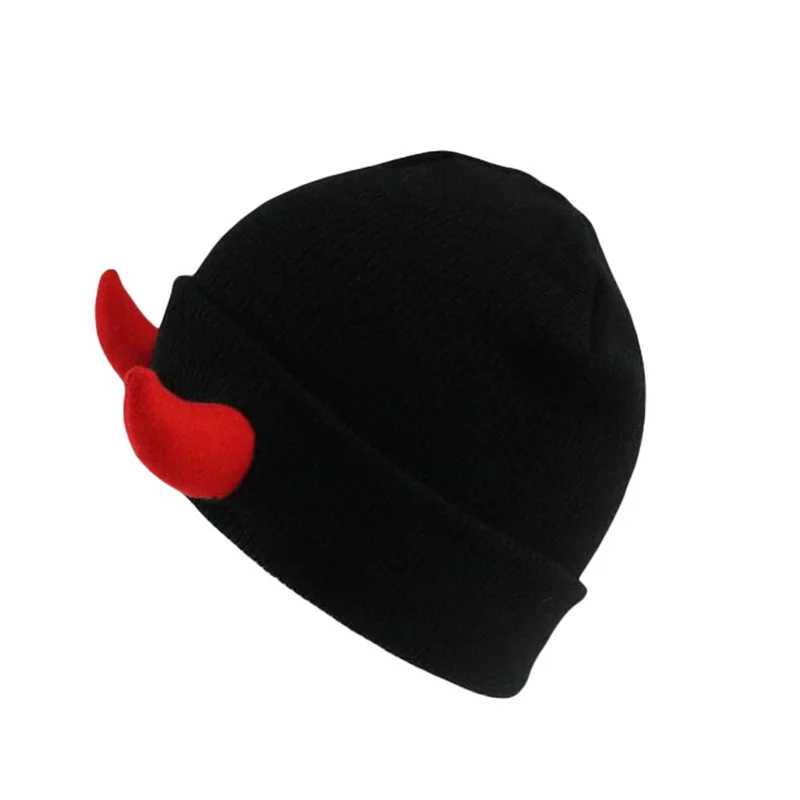 Y2K Punk Gothic Devil Horn Knitted Beanie Cap - Aesthetic Solid Color Hat