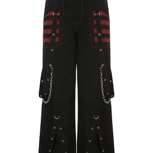 Y2K Punk Grunge Black Wide Leg Pants - Gothic Harajuku Baggy High Waist Trousers