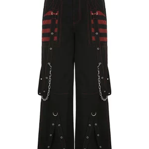 Y2K Punk Grunge Black Wide Leg Pants - Gothic Harajuku Baggy High Waist Trousers