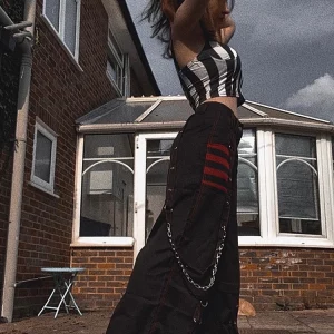 Y2K Punk Grunge Black Wide Leg Pants - Gothic Harajuku Baggy High Waist Trousers