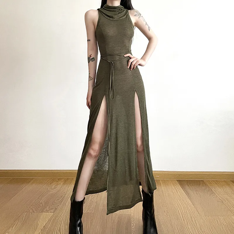 Y2k Punk Grunge Gothic Desert Walker Hooded Dress - Cyber Streetwear