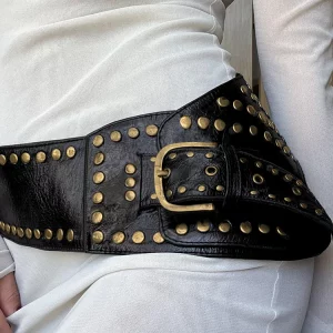 Y2K Punk Style Asymmetric Rivet Leather Belt for Women - Gothic Streetwear PU Waistband