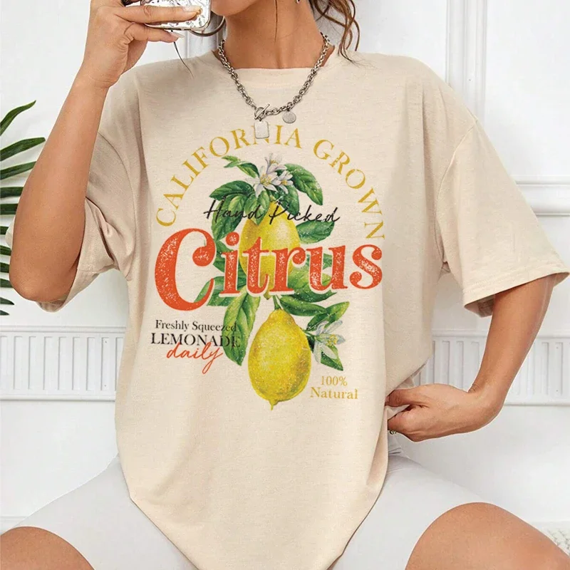 Y2K Retro Aesthetic Citrus T-Shirt - Lemon Fruit Print - Vintage Cottagecore Style