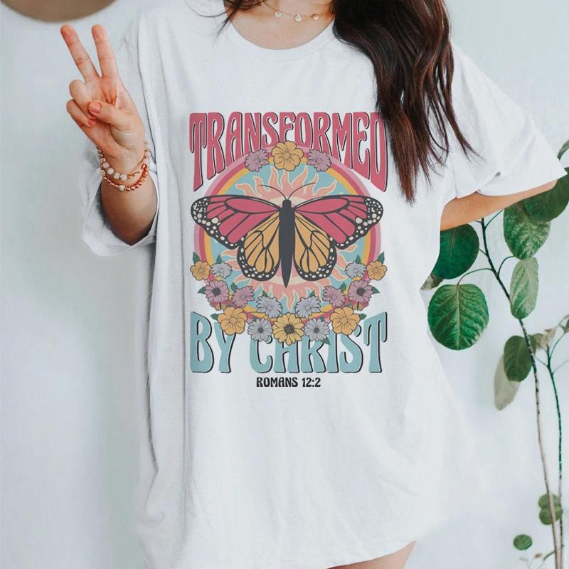 Y2K Retro Aesthetic Floral Print Bible Verse Tee - Women's Vintage Christian T-Shirt