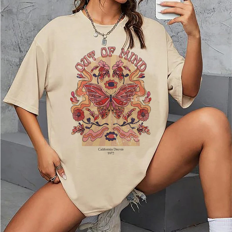 Y2K Retro Butterfly Floral Print Oversized T-Shirt - Vintage Boho Graphic Tee