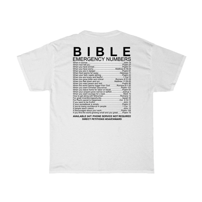 Y2K Retro Christian T-Shirt | Bible Emergency Numbers | Short Sleeve Tee | Jesus Faith Top