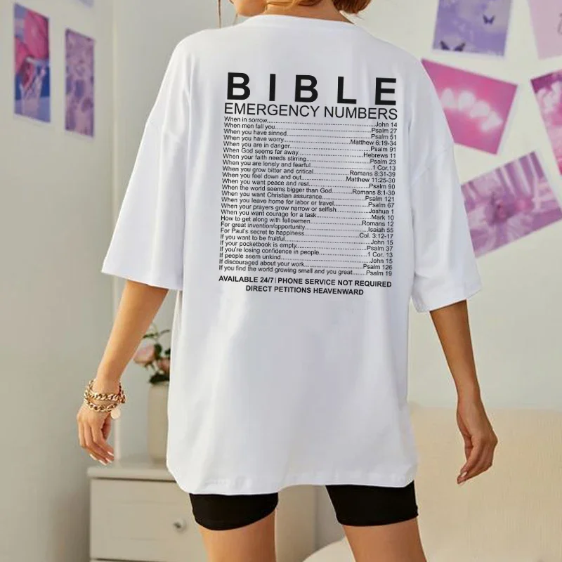 Y2K Retro Christian T-Shirt | Bible Emergency Numbers | Short Sleeve Tee | Jesus Faith Top