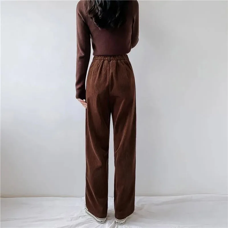 Y2K Retro Corduroy High Waist Wide Leg Pants - Grunge Style Casual Trousers