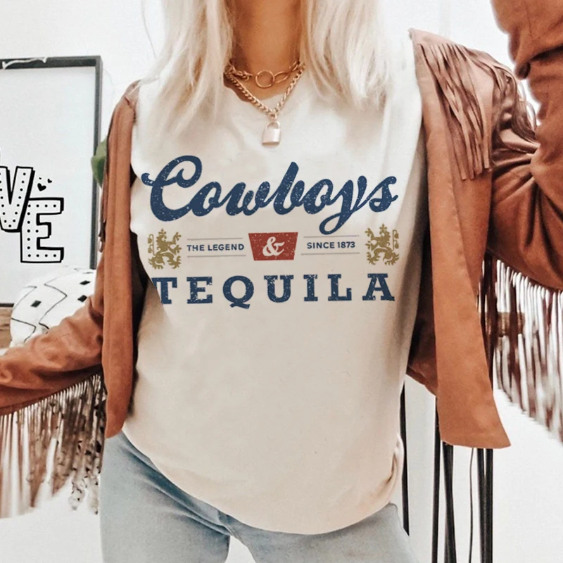 Y2K Retro Fashion Tequila Women Funny Drinking T-Shirt - Vintage Country Music Cowgirl Graphic Tee