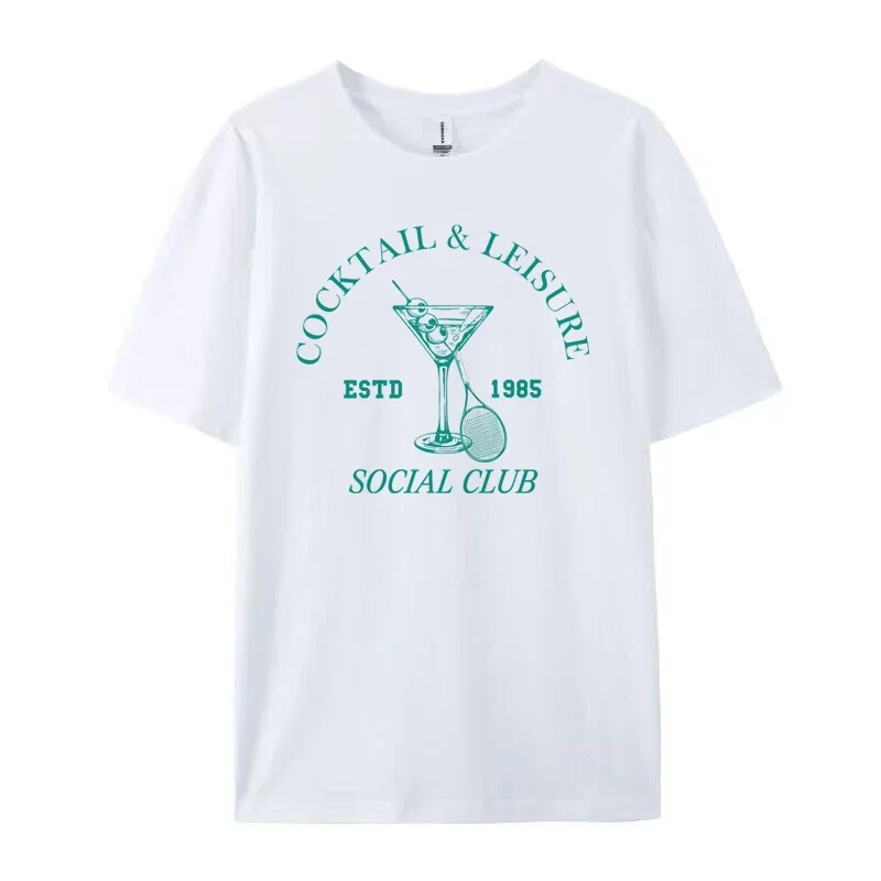 Y2K Retro Graphic Tees Vintage Tennis Sport T-Shirt Cocktail Lover Unisex Vacation Tops