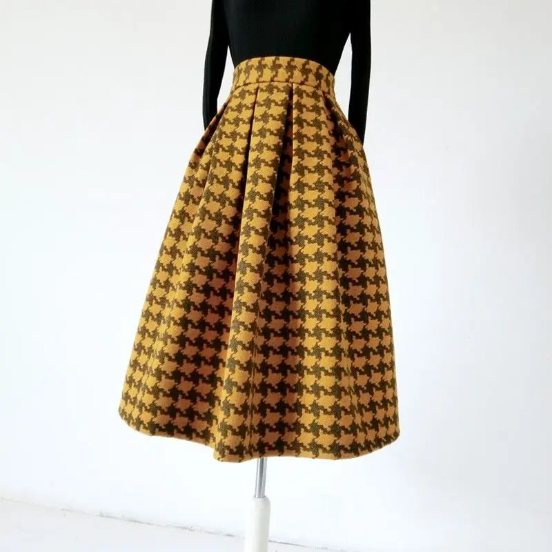 Y2K Retro High-Waist Houndstooth Woolen Skirt Autumn Winter