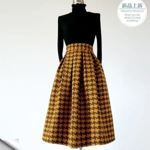 Y2K Retro High-Waist Houndstooth Woolen Skirt Autumn Winter