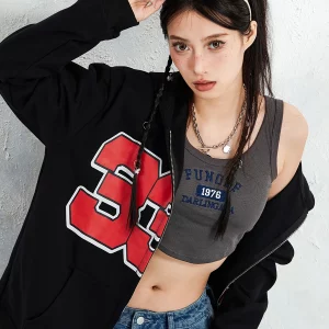 Y2K Retro Hip Hop Zip Up Hoodie - High Street Fashion Sweatshirt