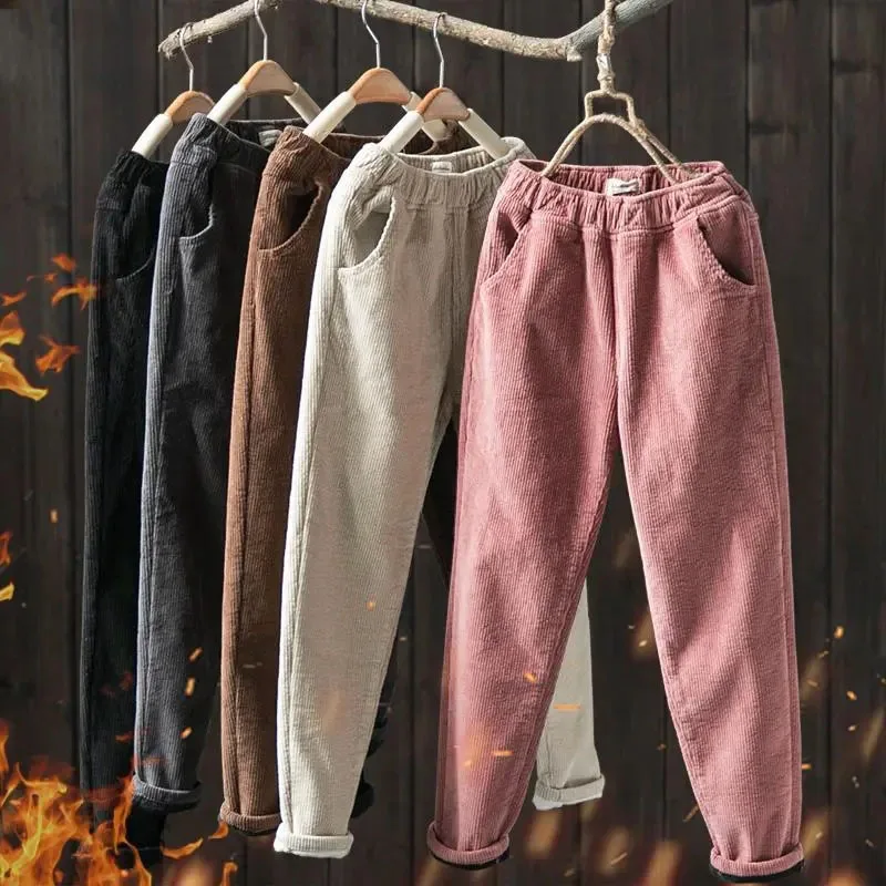 Y2K Retro Oversized Corduroy Harem Pants - Warm Winter Fleece Straight Leg