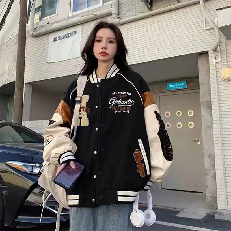 Y2K Retro Patchwork Baseball Jacket with Harajuku Letter Embroidery