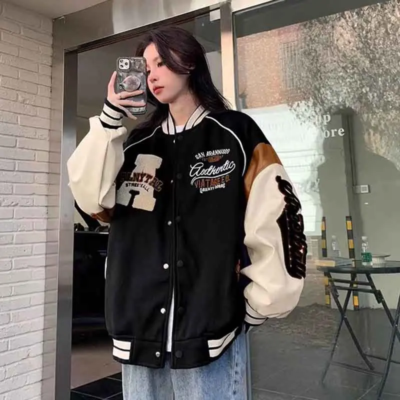 Y2K Retro Patchwork Baseball Jacket with Harajuku Letter Embroidery