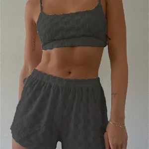 Y2K Retro Plaid Two-Piece Set: Camisole Crop Top & Elastic Waist Shorts