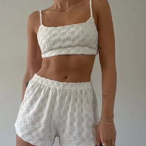 Y2K Retro Plaid Two-Piece Set: Camisole Crop Top & Elastic Waist Shorts