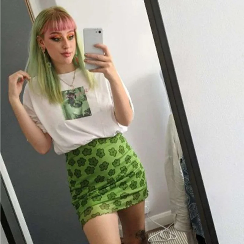 Y2K Retro Print Mini Skirt - Hip Sexy Club Outfit