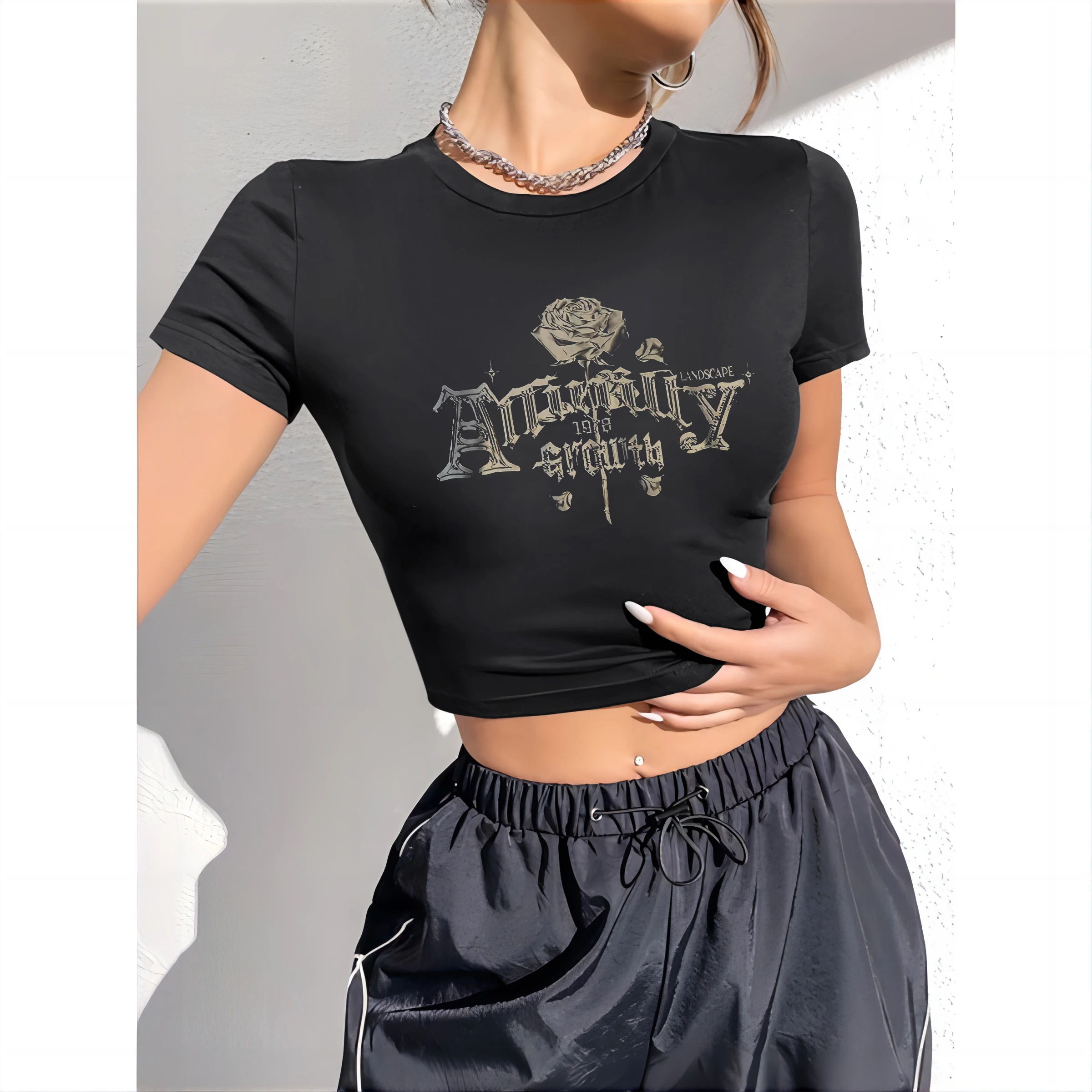 Y2k Retro Rose Streetwear Short Sleeve T-shirt