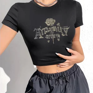 Y2k Retro Rose Streetwear Short Sleeve T-shirt