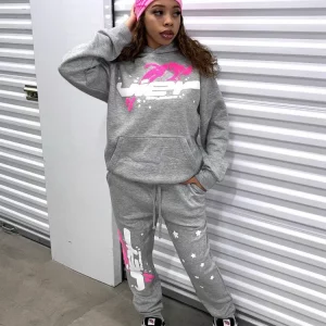 Y2K Retro Street Style Hooded Pullover & Ethnic Sports Pants Set