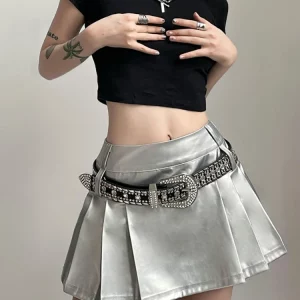 Y2K Retro Street Style Pleated Belt Skirt