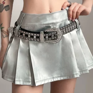 Y2K Retro Street Style Pleated Belt Skirt