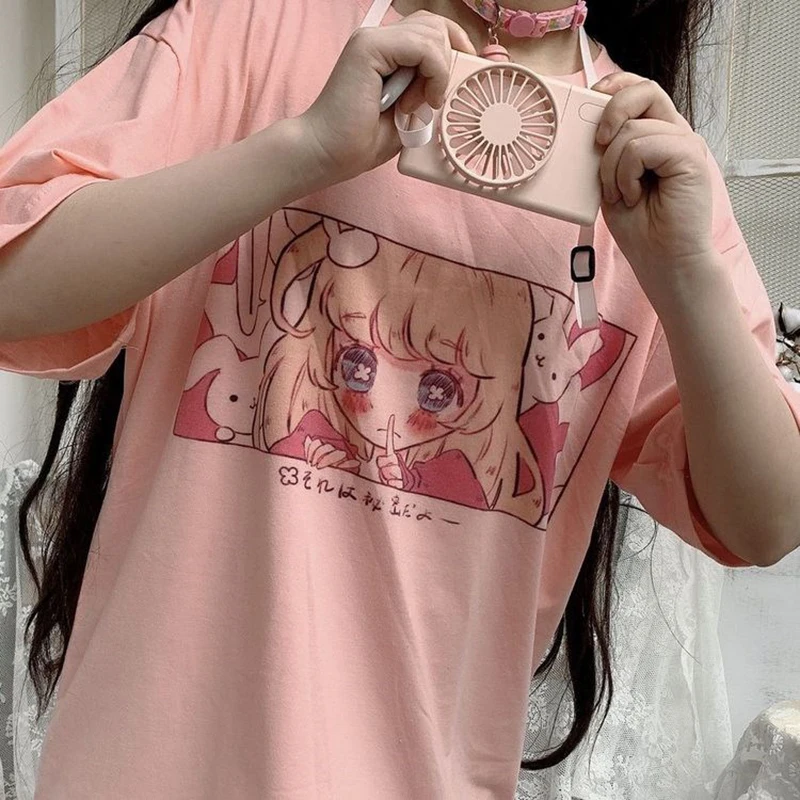 Y2K Retro Streetwear Pink Kawaii Loose Fit Women's T-Shirt