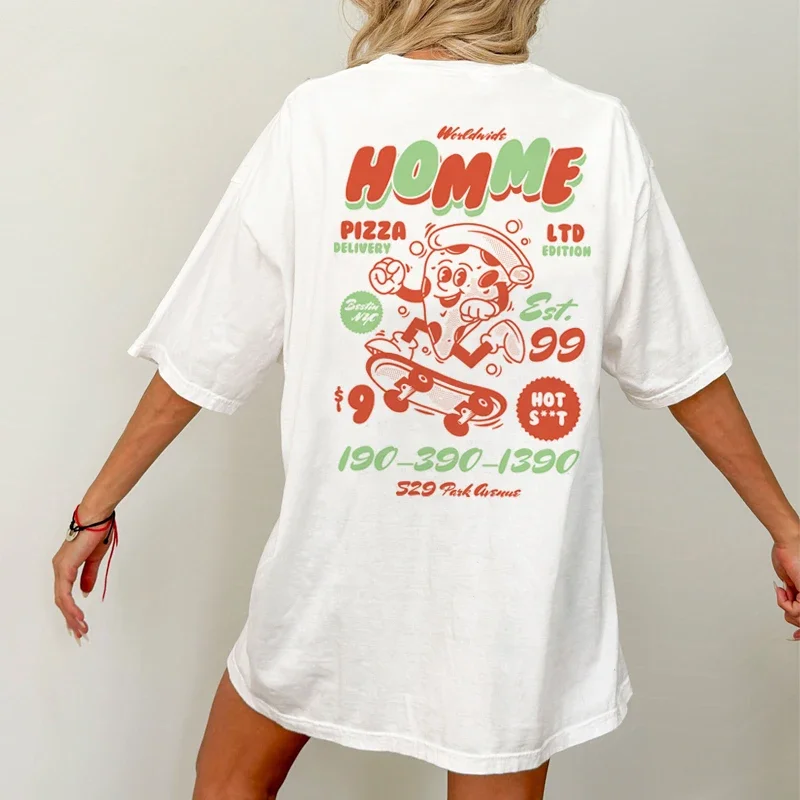 Y2K Retro Streetwear T-Shirt | Oversized Hip Hop Tee | Funny Pizza Print | Unisex Fashion Top