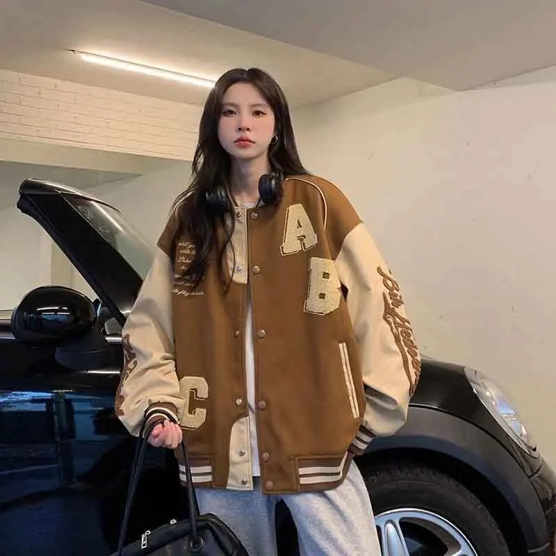 Y2K Retro Style Oversized Baseball Jacket - Casual Bomber Coat